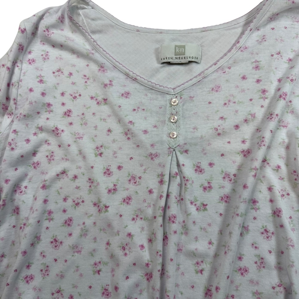 Karen Neuburger‎ Womens Sleepwear Nightgown L pink Lavender Floral Buttons